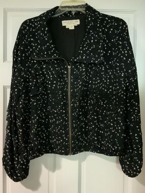 Saltwater Luxe Black Floral Zip-Front Jacket Size M
